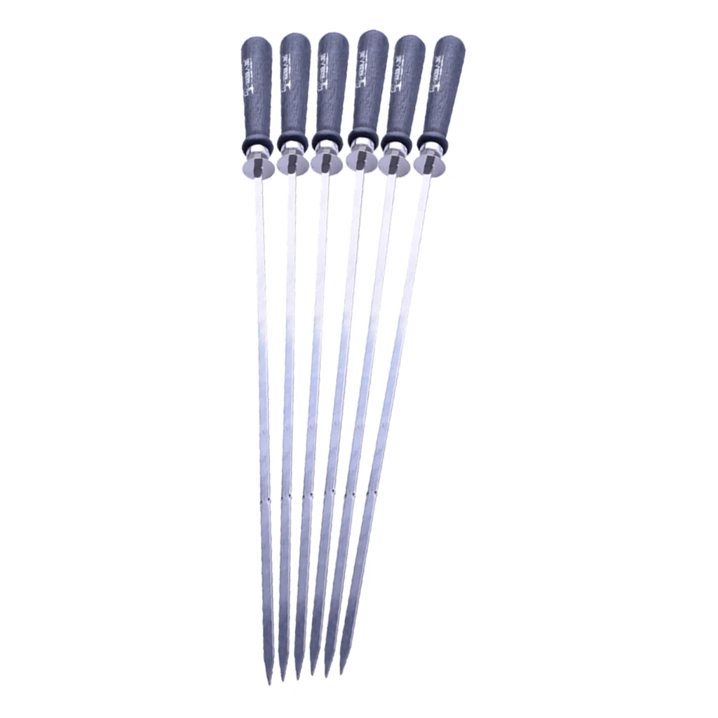 

6 Pieces Outdoor Barbecue Wooden Handle Stainless Steel Skewers Needles 52cm