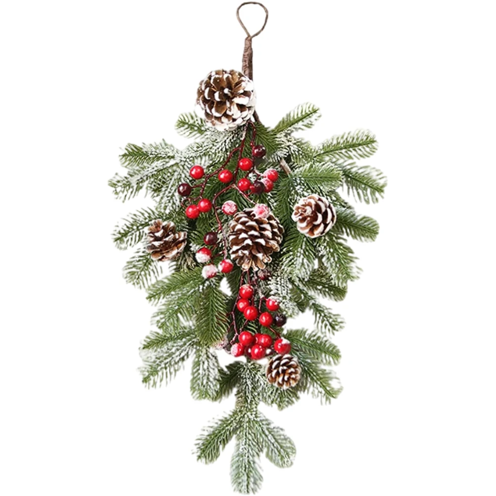 

Artificial Christmas Teardrop Swag Mixed Pine Cone and Berry for Front Door Wall Window Holiday Decor Hanging Ornaments