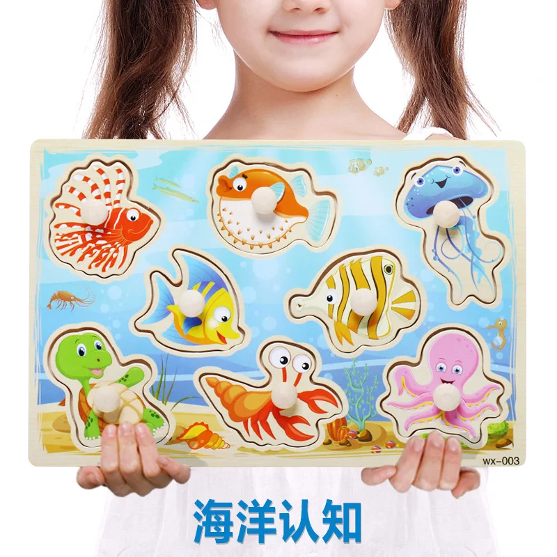 Экологичный Деревянный мультяшный пазл с буквами животных Детский для раннего