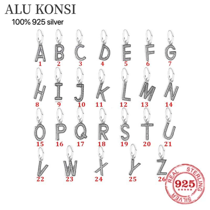 

A-Z Dangle Alphabet 26 Letter With Crystal Pendant Charm Fit Fashion Bracelet Bangle 925 Sterling Silver Beads DIY Jewelry
