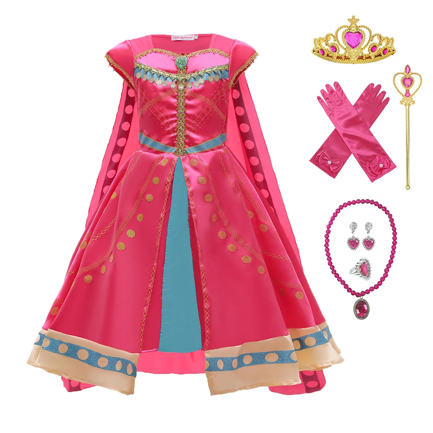 

Aladdin Princess Toddler Girl Jasmine Dress Halloween Girl Jasmine Costume With Cloak Carnival Party Clothes Performance Costume