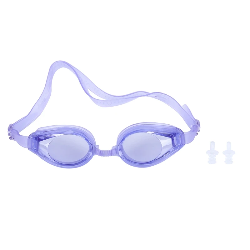Пластиковые очки для плавания женщин и мужчин фиолетового цвета с затычками ушей