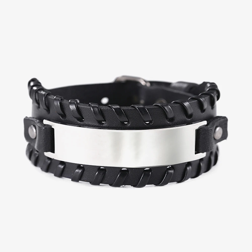 

Cazador Custom Name Bracelet Black Genuine Leather Bracelet Bangle for Man Punk Bracelet Personalized Boyfriend Gift Jewelry