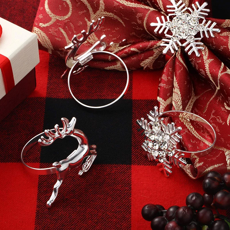 

Snowflake Napkin Rings Bow Flower Wreath Mouth Ring Hotel Sample Room Set Table Napkin Buckle Jewelry Gift