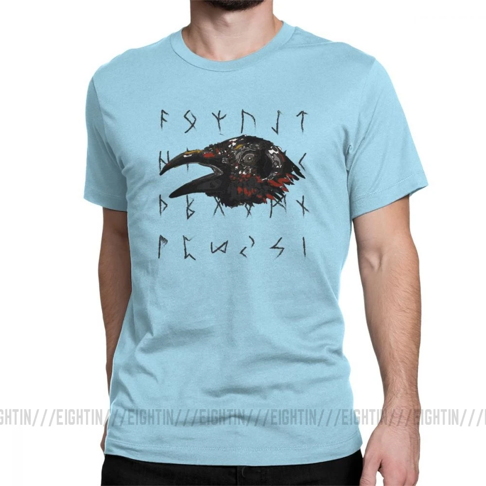 Мужские футболки Odins Mystic футболка «Викинг» с головой ворона и рунами, Забавные футболки с короткими рукавами и круглым вырезом, одежда из хлопка с рисунком - Цвет: Небесно-голубой