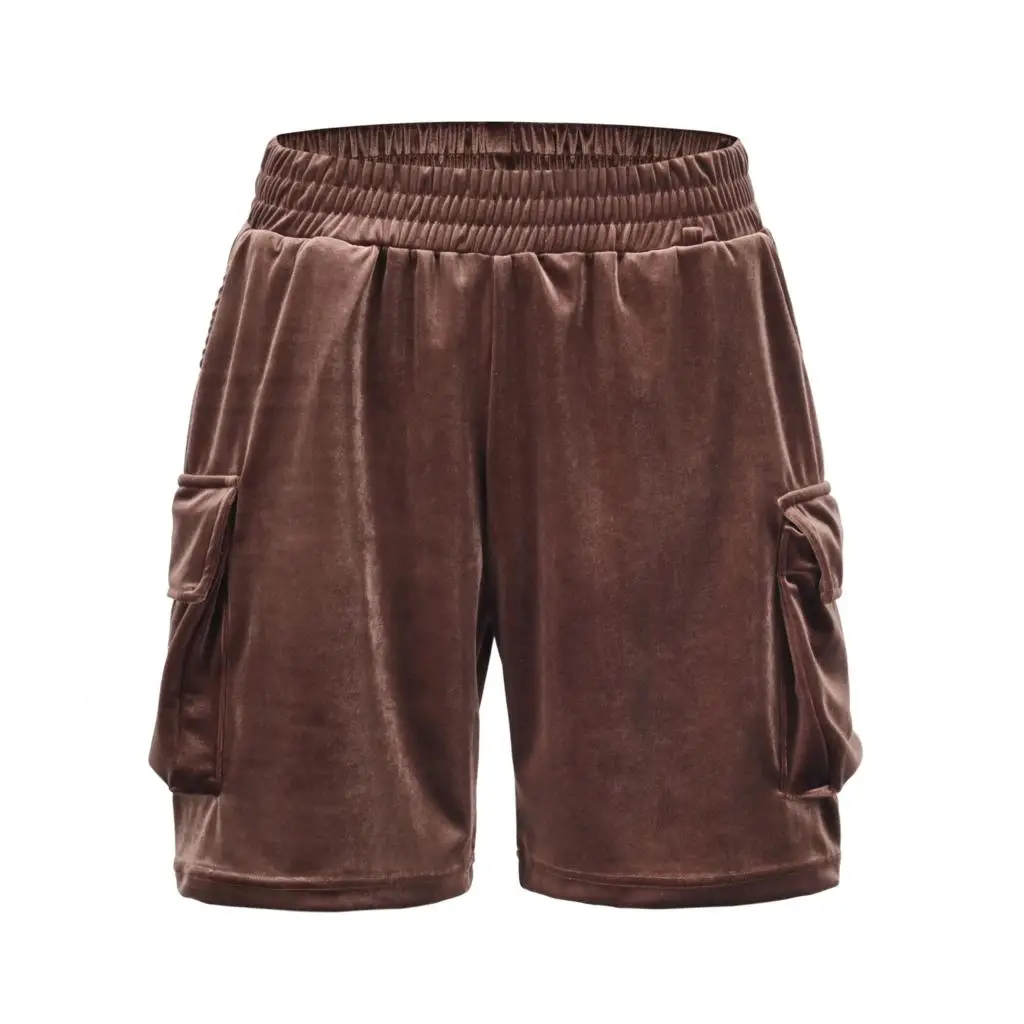 

High Street Side Pocket Fleece Summer Shorts Mens Elastic Waist Soild Loose Casual Knee Length Pants Oversize Hip Hop Short