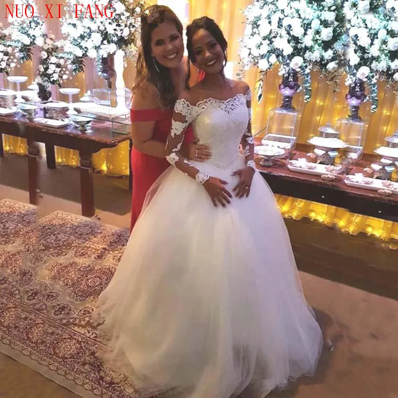 

NUOXIFANG Vestidos De Noiva свадебное платье прозрачное сзади Свадебное платье 2020 Африка с длинными рукавами Кружевная аппликация robe de mariee