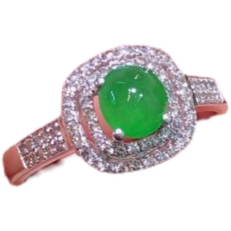 

2021new Sun Green Chalcedony Egg Noodle Ring S925 Sterling Silver Inlaid Fashion Grandeur Design Opening Adjustable