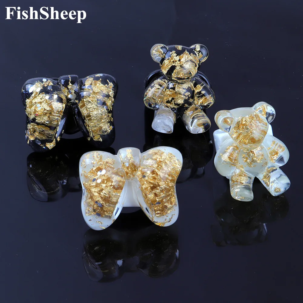 

FishSheep 2021 Trend Funny Golden Foil Transparent Bow Resin Ring For Women Girls Clear Bear Acrylic Rings Fashion Party Jewelry