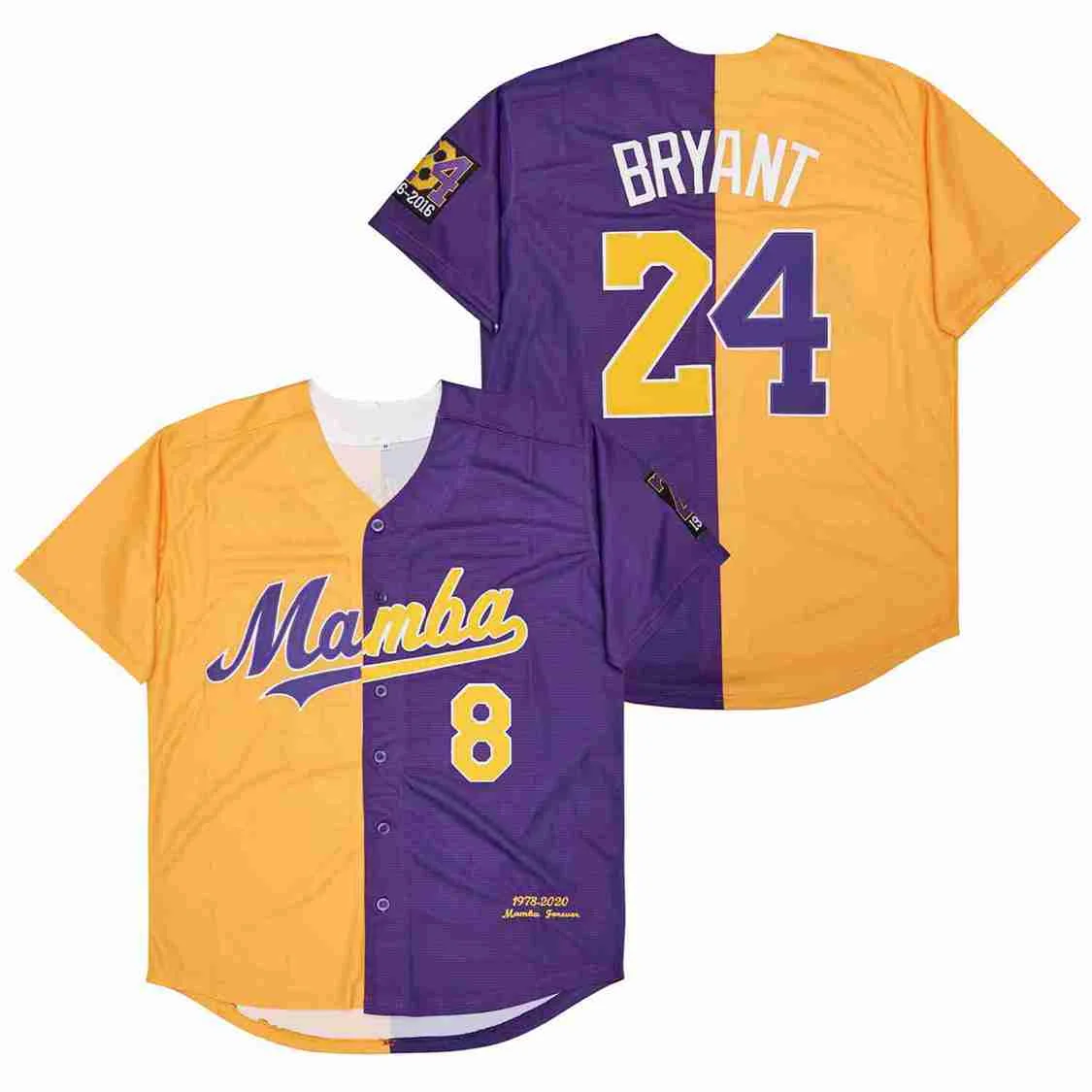 

BG baseball jerseys Mamba 8-24 Bryant jersey Outdoor sportswear Embroidery sewing Street culture purple yellow Split style