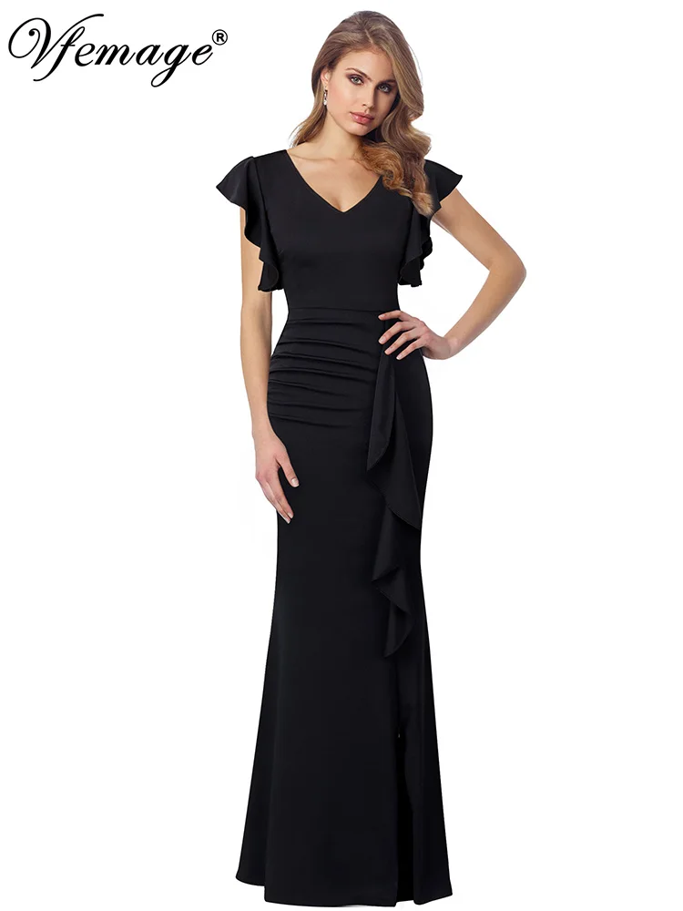 Женское вечернее платье Vfemage ассиметричное обтягивающее с высоким разрезом и