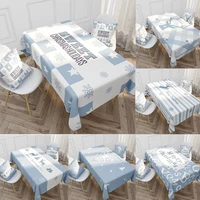 nordic blue elk pattern waterproof table cloth restaurant tea polyester tablecloth square striped table cover for dinner