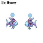 Ювелирные изделия из акрила с лазером, серьги с радужным градиентом и золотой рыбкой, 2021, женские модные украшения