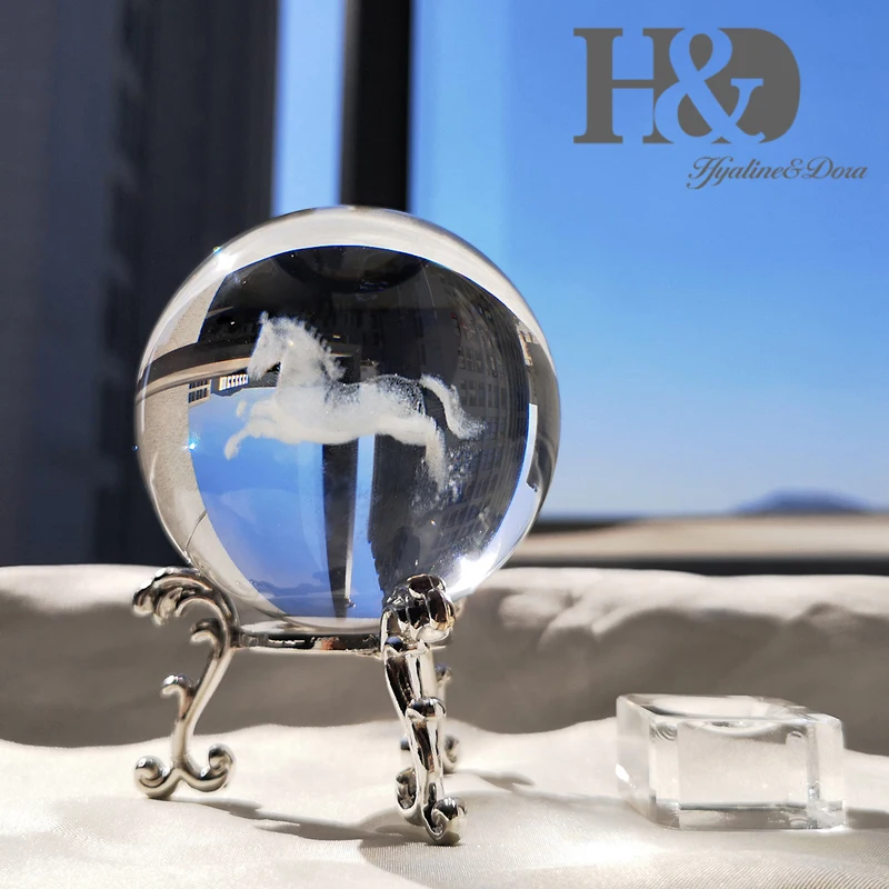 H&D 60 мм 3D шар лазерный хрустальный шар с гравировкой стекло художественное ремесло миниатюрная Сфера домашний Декор Аксессуары Рождественский подарок металлическая подставка