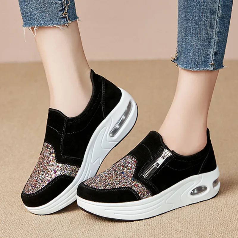 Женские кроссовки с блестками на воздушной подошве Дышащие без застежки