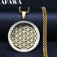 yoga flower of life stainless steel crystal chain necklaces gold color womenmen pendant necklace jewelry bijoux femme n4834s02