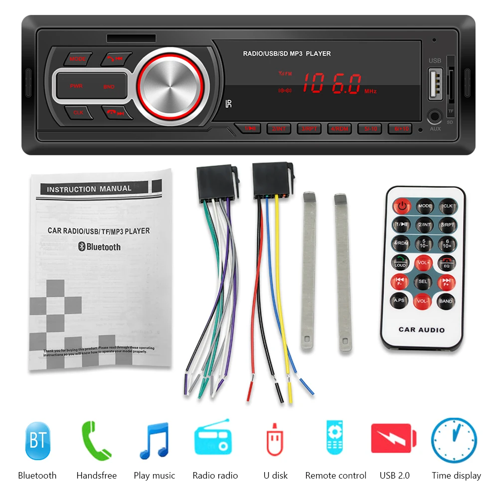 

5208E 1 DIN Car Radio FM Autoradio AUX-in TF U Disk MP3 Player Handfree Auto Stereo Multimedia Audio In Dash Head Unit