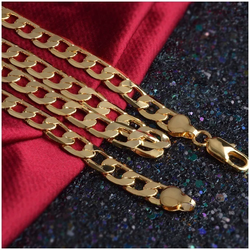 

Gothic 6MM 18K Gold Flat Chains Neck Necklace for Women Men Party Charm Jewelry Accessories 18-30inch Choker Collar Bracelet