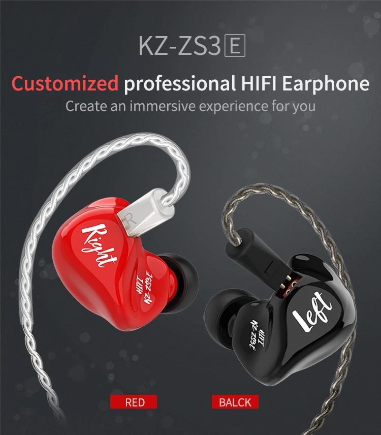 KZ ZS3E HiFi динамические наушники в ухо стерео спортивные наушники с шумоподавлением без микрофона съемный кабель гарнитура