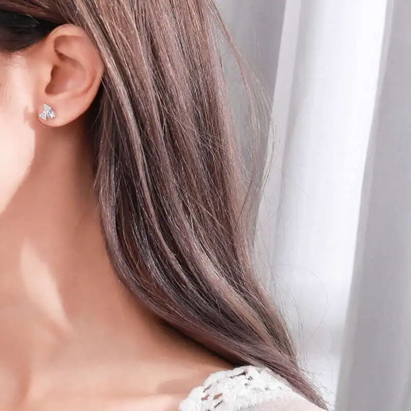 

PONYKISS 100% S925 Sterling Silver Minimlist Bowknot Zircon Stud Earrings For Women Party Delicate Elegant Accessory Gift