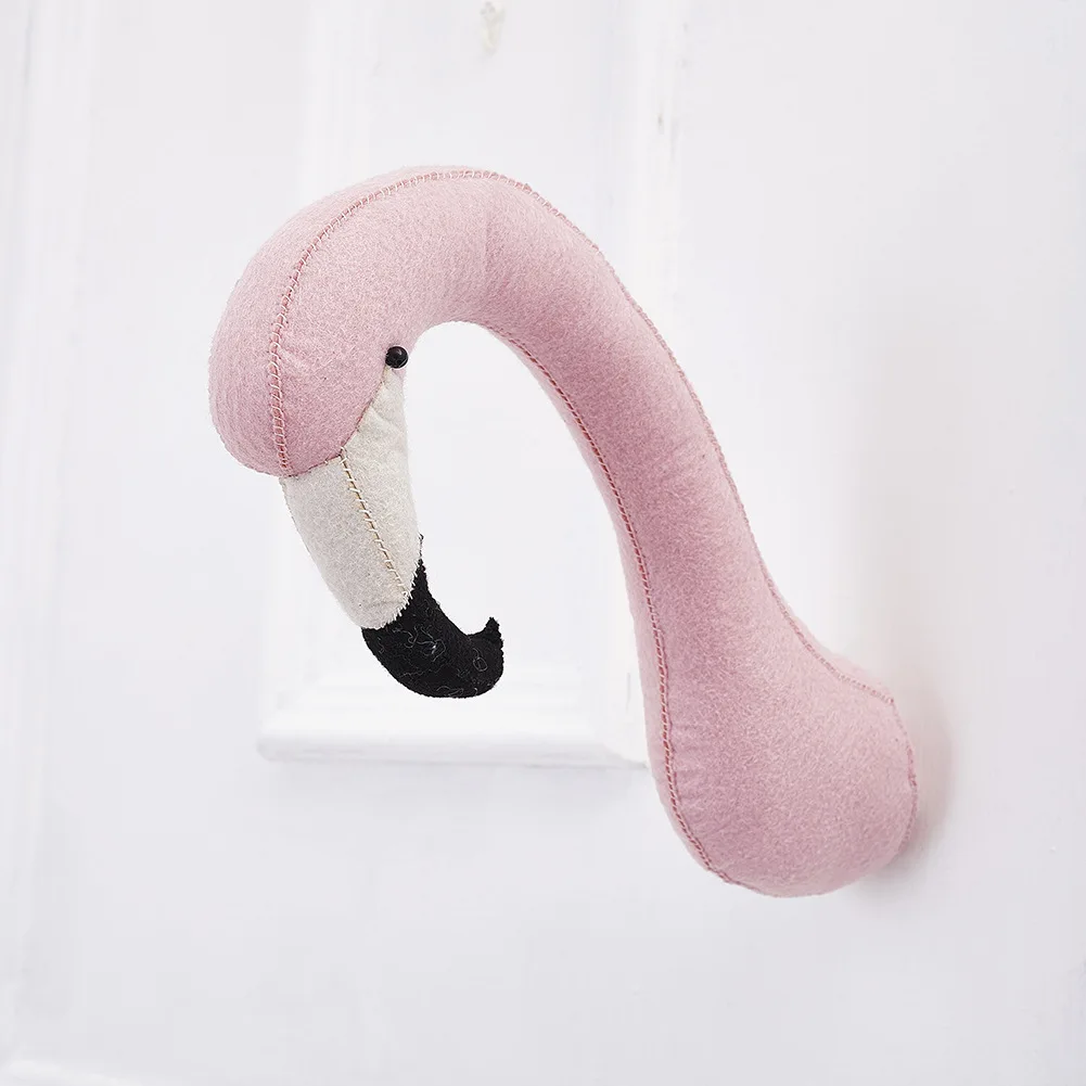 Flamingo Голова животного, плюшевая кукла, фламинго, голова слона, настенное крепление, мягкие плюшевые игрушки, украшение для детской спальни, войлочные настенные куклы, реквизит для фотосессии - Цвет: Flamingo