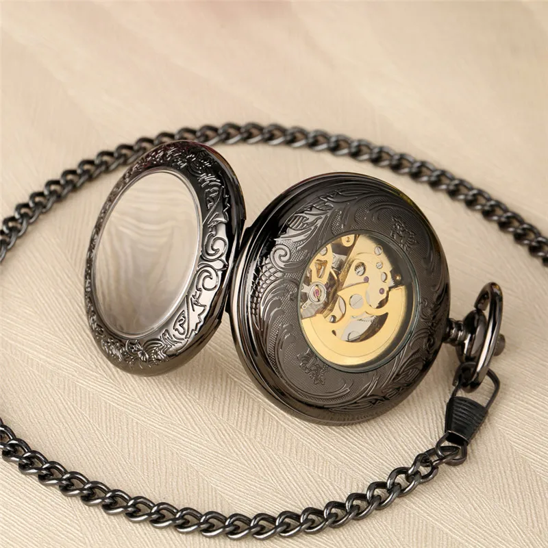 Antique Pendant Pocket Watch Unisex Hand Winding Mechanical Skeleton Watches Men Women Necklace Pendant Chain Half Hunter Gift