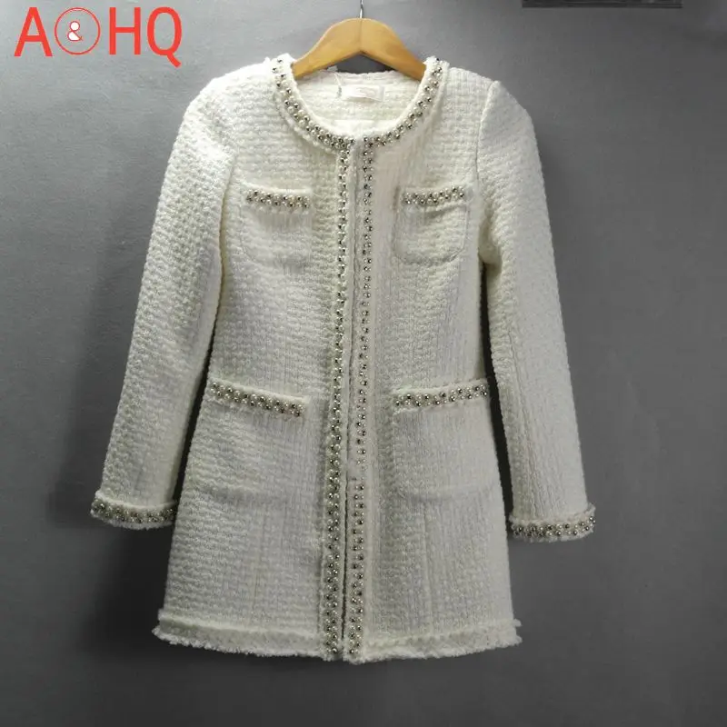 

Белая твидовая куртка и переснованные ленты, осенне-зимняя кофта с длинными рукавами большой ароматный ветер куртка-штормовка для девочек ...