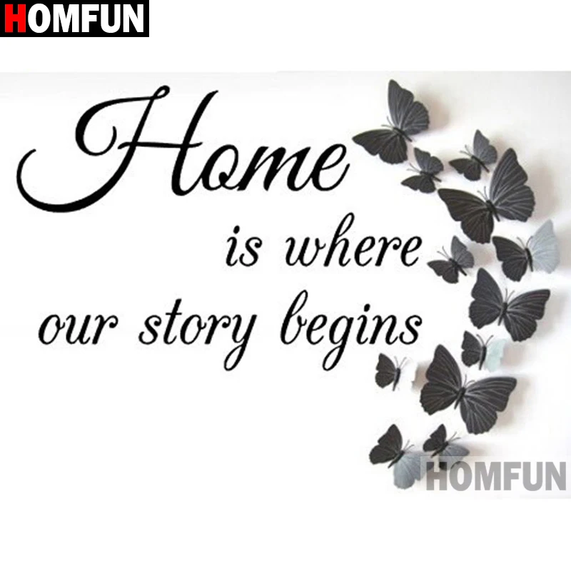Картина из страз HOMFUN текстовая бабочка алмазная 5D Вышивка крестиком домашний