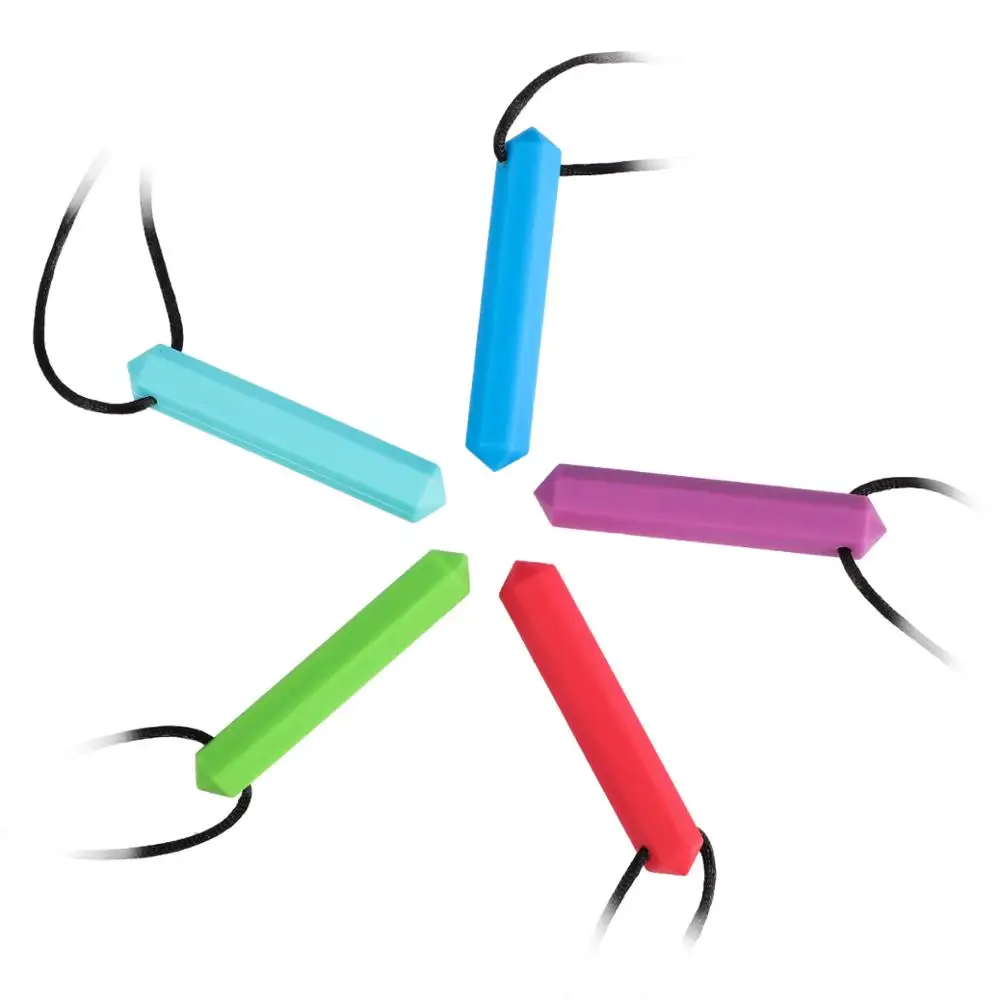 Mordedor de silicona de 5 colores para beb&eacute;, juguetes sensoriales para morder, collar, palo Molar-3
