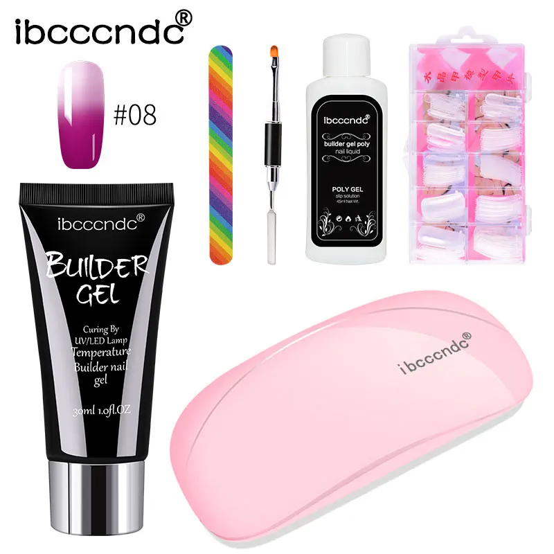 08 30g Poly Gel Kits French Nail Art Temperature Color Change Gel Nail Tip Form Crystal UV Gel Polygel Slice Brush Slip Solution - Цвет: 08
