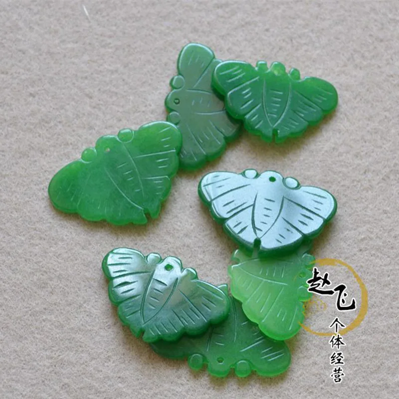 Фото 5 шт. натуральный Изумрудный зеленый нефрит резная бабочка бисер кулон китайское