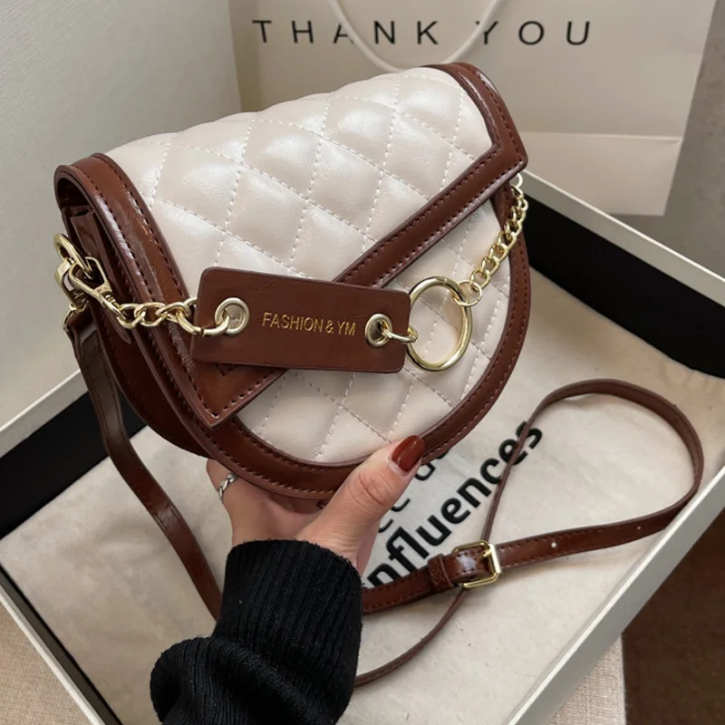 

Новинка Зима 2021, женская сумка через плечо с ромбовидной цепочкой, высококачественные роскошные седельные сумки из искусственной кожи в ст...