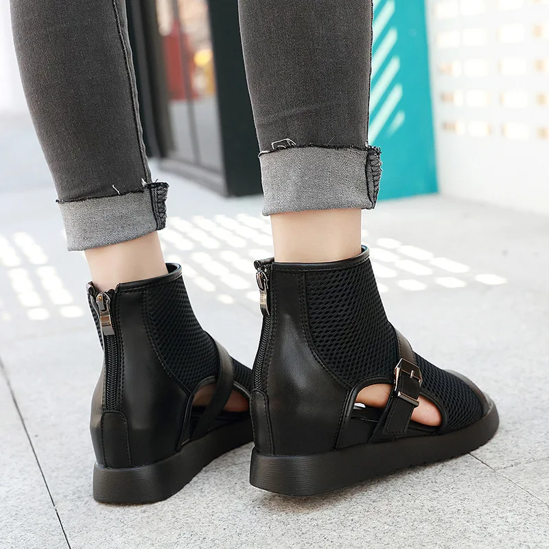 

SWONCO Black Shoes Wedges Summer Snandals Women Rome Sandal 2020 Mesh Breathable Sexy Fish Toe Sandals For Women Platform Shoe