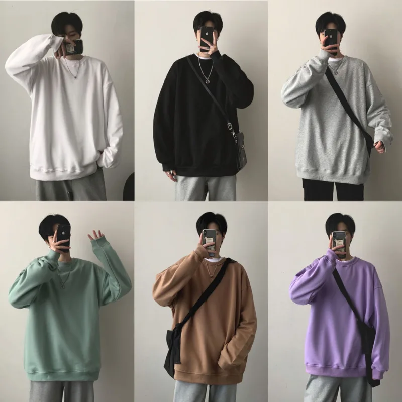 

Spring O-neck Hoodie Men's Fashion Solid Color Casual Sweatshirt Men Streetwear Korean Loose Hip-hop Pullover Hoodies Mens M-2XL