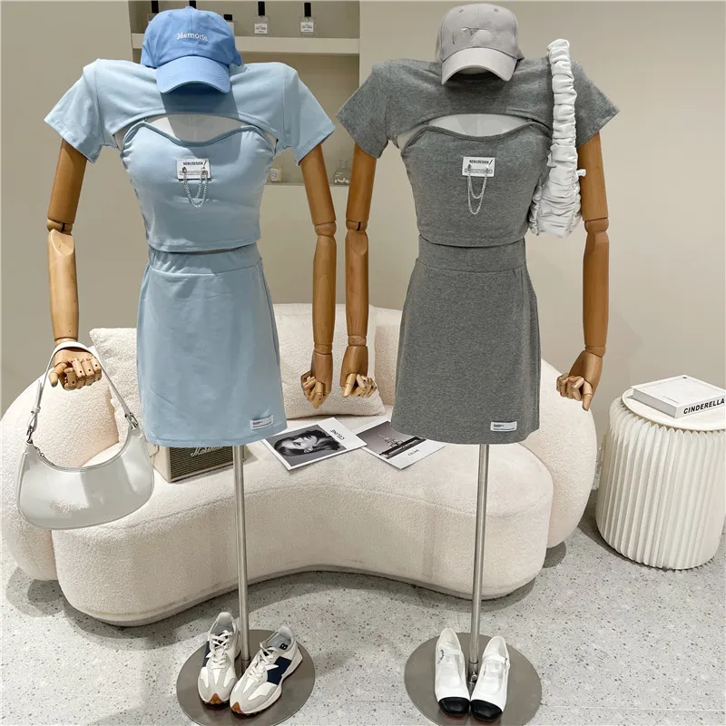 

Women's Spring Summer 2021 NewCasual short sleeve top Design sense vest Short skirt Three piece set