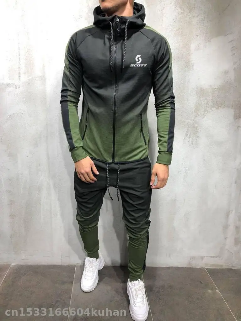 

2021 Bicycle Zipper Tracksuit Men Set Sporting for scott Jacket+Pants Hoodies Sweatshirt &Pant Cycling riding racing Suit KKL