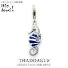 Подвеска из настоящего серебра 925 пробы, с синей эмалью, в форме тропического морского конька