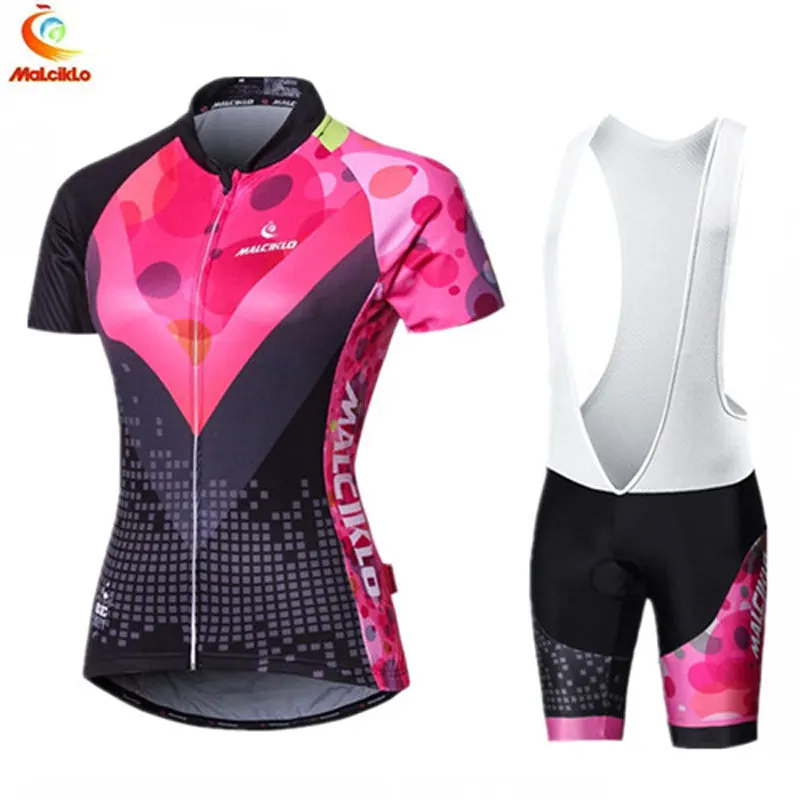 MALCIKLO Women's Short Sleeve Cycling Jersey Bib Tights Black Bike Clothing Suit Breathable 5D Pad Quick Dry Set | Спорт и