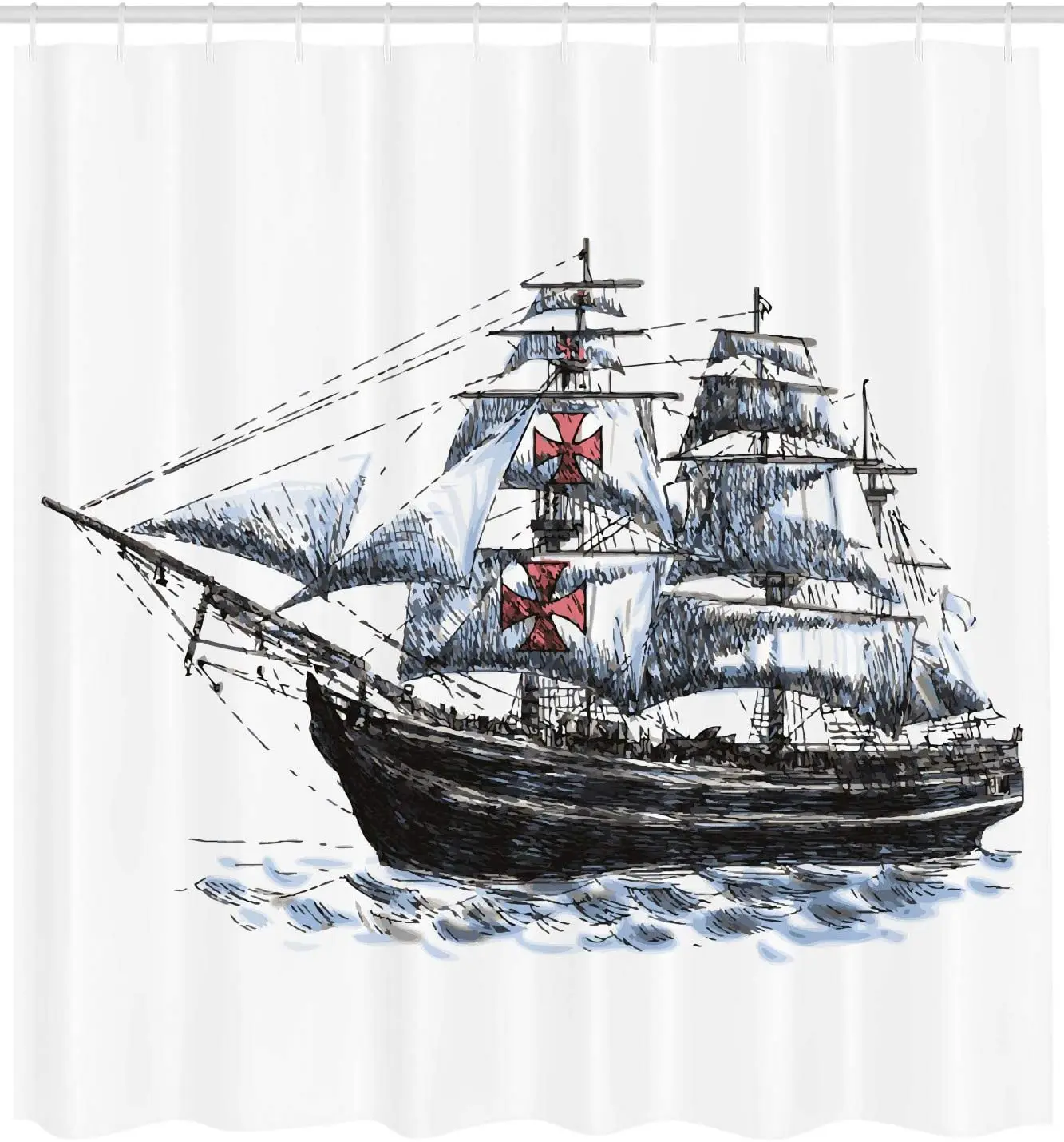Винтаж душ Шторы пожилого возраста Columbus парусного судна в воображаемой Atlantic Вояж