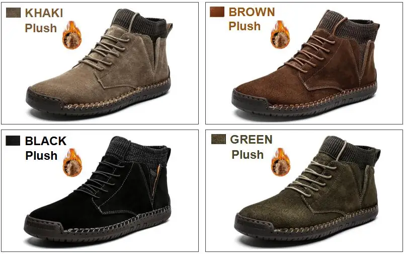 

Men Boots Winter Warm Snow Boots High Quality Cow Suede Fur Mens Shoes Plush Fashion Man Ankle Boots Large Size Casual Shoes