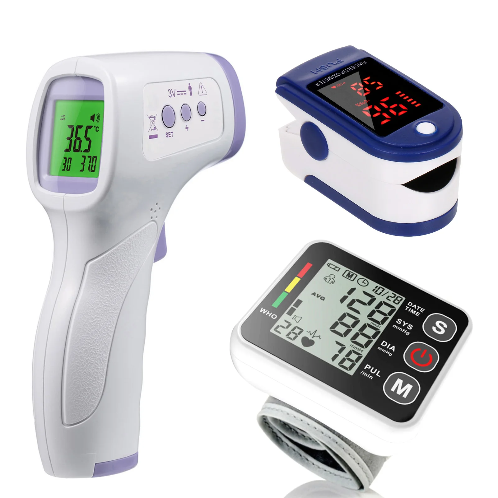 

Pulse Oximeter Automatic wrist Sphygmomanometer Blood Pressure Monitor pulse Heart rate Tonometer Bp Monitors Digital Thermomete