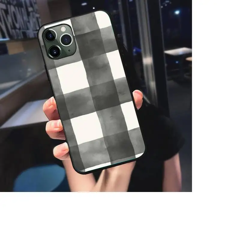 

Black white checkered Phone Case For iphone 7 8 plus x xr xs 11 12 mini pro max Black Soft nax fundas cover