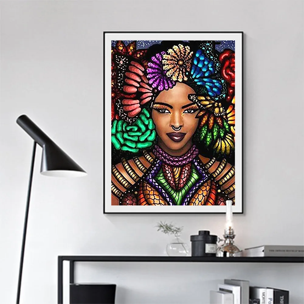 African Girl Flower Diamond Painting Round Full Drill Portrait Nouveaute DIY Mosaic Embroidery 5D Cross Stitch Home Decor Gifts | Дом и сад