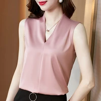 summer silk tank top women korean fashion satin office lady tank top solid loose black clothing for women