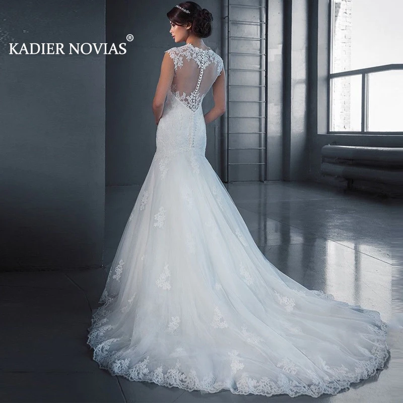 

Long White Cheap Modest Wedding Dress for Women 2020 Sheer Back Robe De Mariee Grande Tail