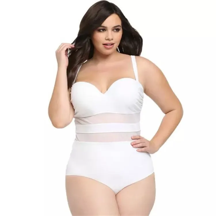 

Sexy Plus Sizes Swimwear One Piece Monokini Women White Large Size Swimsuit Black Sheer Bathing Suit Push Up Big Breast Solid