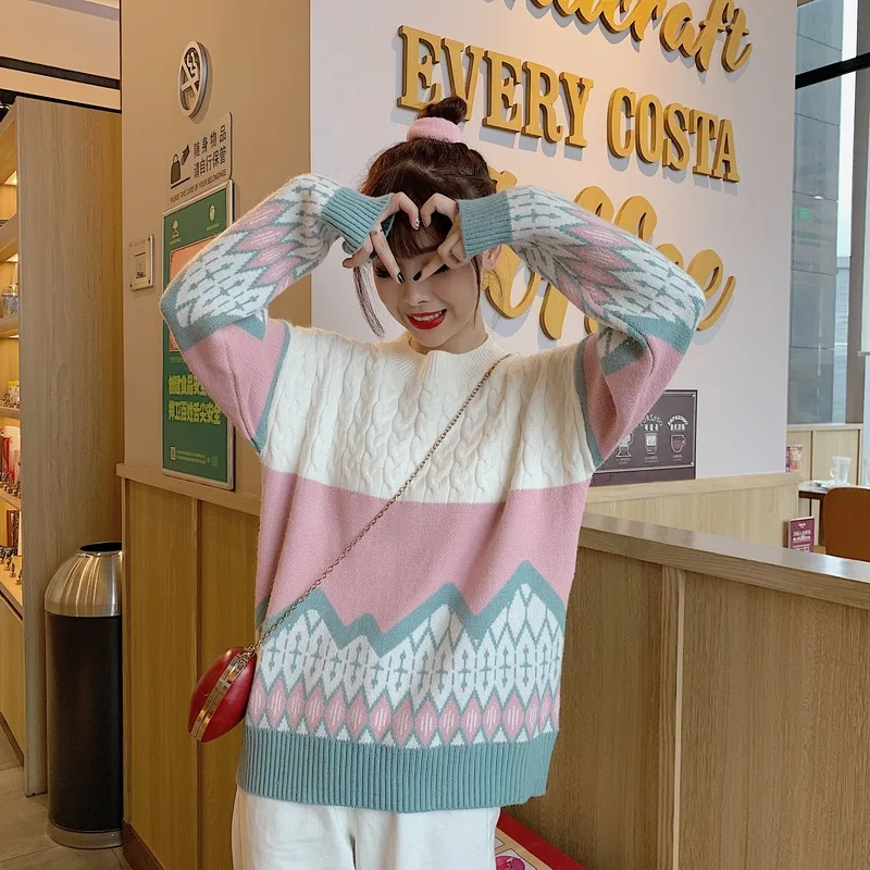 

Spring and autumn casual fashion knitted o-neck tops full Women's Clothing patchwork high quality pullovers Sweaters temperament