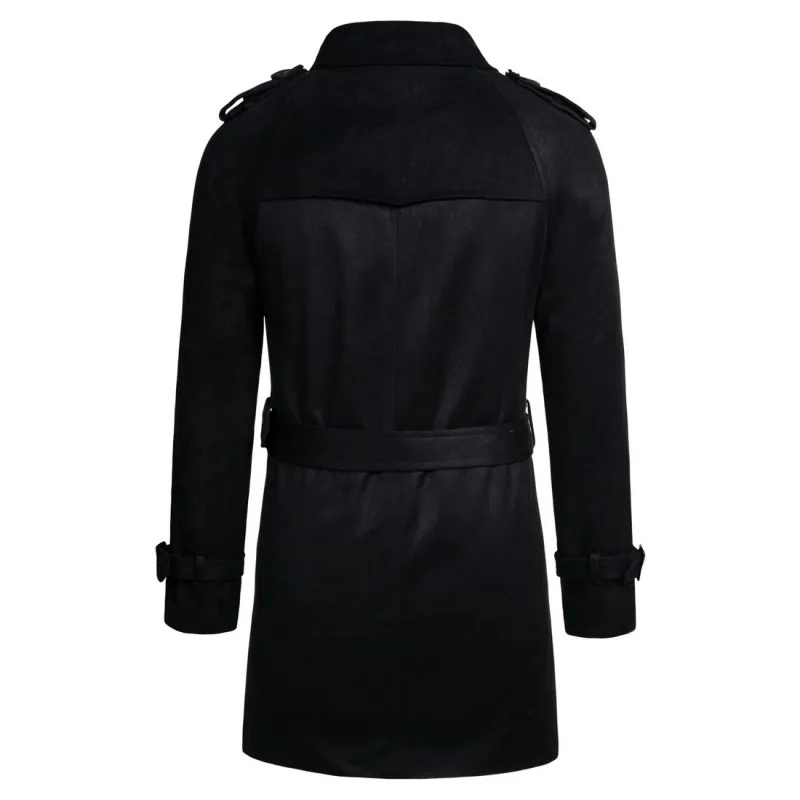 

England Style Mens New Casual Slim Long Double Breasted Trench Coat Turn-Down Collar Pockets Adjustable Waist Fashion Suede Coat