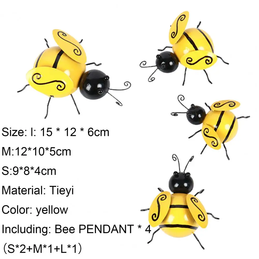 

4Pcs Pendant Bee-Shaped 3D Metal Retro Animal Wall Pendant for Home