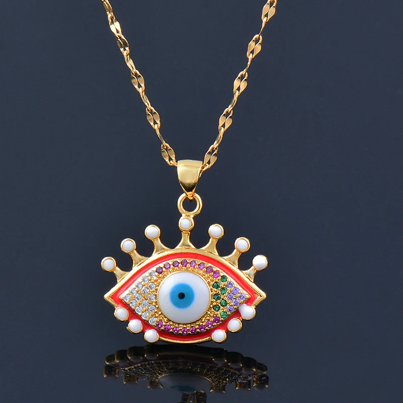 

SINLEERY Turkish Blue Evil Eyes Square Round Stainless steel Necklace For Womens Gold Color Cubic Zirconia Choker XL315 SSP